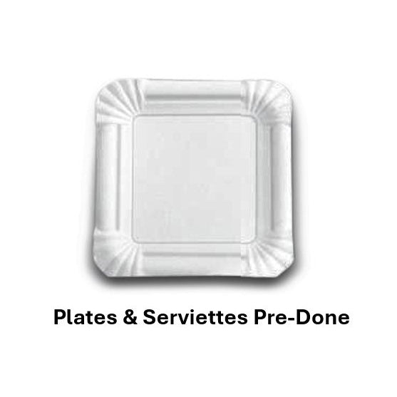 Plates & White Serviettes Pre Done, 50pk