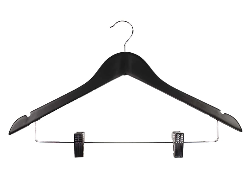 Black Wooden Coat Hangers, with Clips